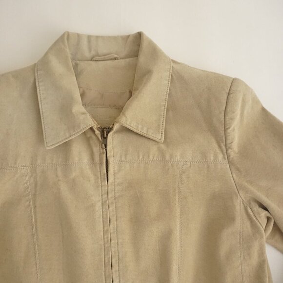 Denver Hayes Sand 100% Leather Suede Zip Up Collared Jacket S - Picture 9 of 11